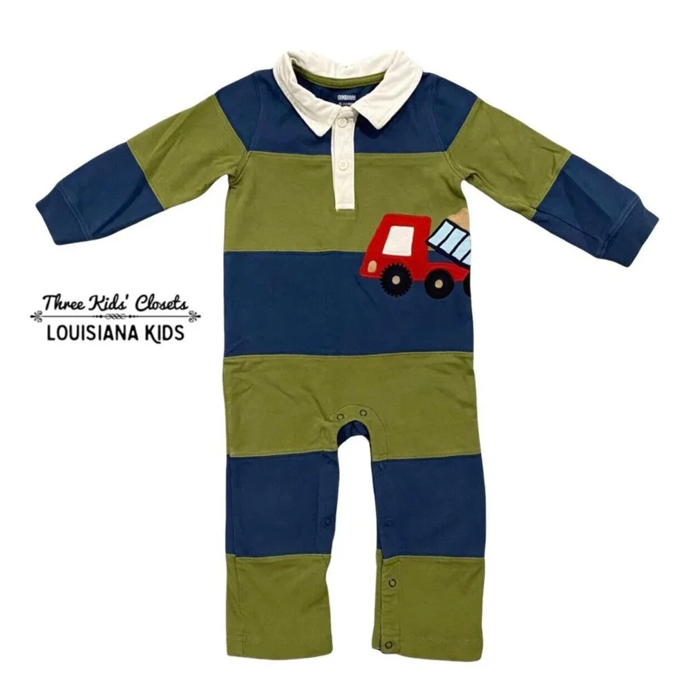 Gymboree 18-24m Dump Truck Construction Appliqué Striped Romper